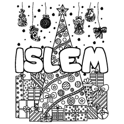 Coloraci&oacute;n del nombre ISLEM - decorado &aacute;rbol de Navidad y regalos