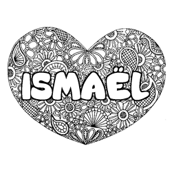 Coloraci&oacute;n del nombre ISMA&Euml;L - decorado mandala de coraz&oacute;n