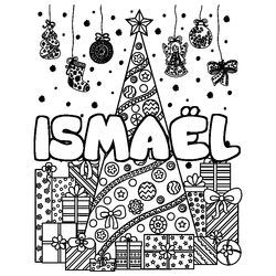 Coloraci&oacute;n del nombre ISMA&Euml;L - decorado &aacute;rbol de Navidad y regalos