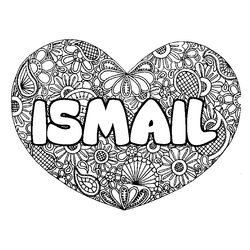 Coloraci&oacute;n del nombre ISMAIL - decorado mandala de coraz&oacute;n