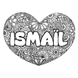 Coloraci&oacute;n del nombre ISMA&Iuml;L - decorado mandala de coraz&oacute;n