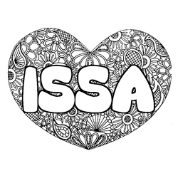 Coloraci&oacute;n del nombre ISSA - decorado mandala de coraz&oacute;n