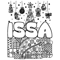 Coloraci&oacute;n del nombre ISSA - decorado &aacute;rbol de Navidad y regalos