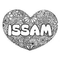 Coloraci&oacute;n del nombre ISSAM - decorado mandala de coraz&oacute;n