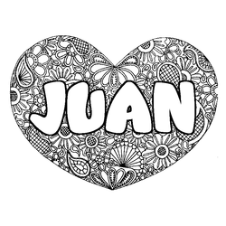 Coloraci&oacute;n del nombre JUAN - decorado mandala de coraz&oacute;n