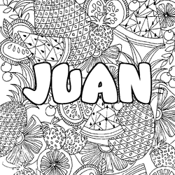 Coloraci&oacute;n del nombre JUAN - decorado mandala de frutas