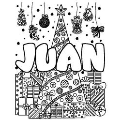 Coloraci&oacute;n del nombre JUAN - decorado &aacute;rbol de Navidad y regalos