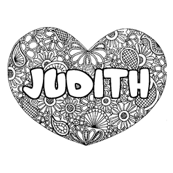 Coloraci&oacute;n del nombre JUDITH - decorado mandala de coraz&oacute;n