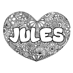 Coloraci&oacute;n del nombre JULES - decorado mandala de coraz&oacute;n