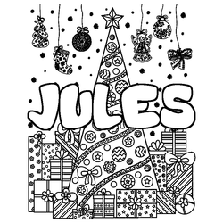 Coloraci&oacute;n del nombre JULES - decorado &aacute;rbol de Navidad y regalos