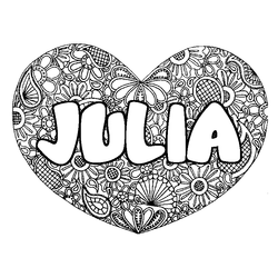 Coloraci&oacute;n del nombre JULIA - decorado mandala de coraz&oacute;n