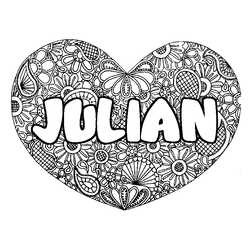 Coloraci&oacute;n del nombre JULIAN - decorado mandala de coraz&oacute;n
