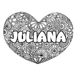 Coloraci&oacute;n del nombre JULIANA - decorado mandala de coraz&oacute;n