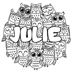 Coloraci&oacute;n del nombre JULIE - decorado b&uacute;hos