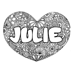 Coloraci&oacute;n del nombre JULIE - decorado mandala de coraz&oacute;n