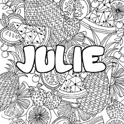 Coloraci&oacute;n del nombre JULIE - decorado mandala de frutas