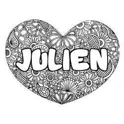 Coloraci&oacute;n del nombre JULIEN - decorado mandala de coraz&oacute;n