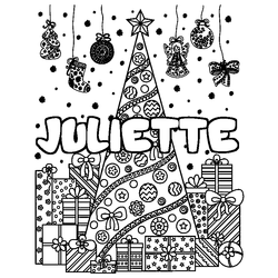 Coloraci&oacute;n del nombre JULIETTE - decorado &aacute;rbol de Navidad y regalos