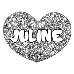 Coloraci&oacute;n del nombre JULINE - decorado mandala de coraz&oacute;n
