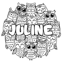 Coloraci&oacute;n del nombre JULINE - decorado b&uacute;hos