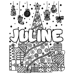 Coloraci&oacute;n del nombre JULINE - decorado &aacute;rbol de Navidad y regalos