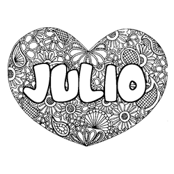 Coloraci&oacute;n del nombre JULIO - decorado mandala de coraz&oacute;n