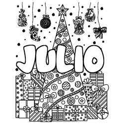 Coloraci&oacute;n del nombre JULIO - decorado &aacute;rbol de Navidad y regalos