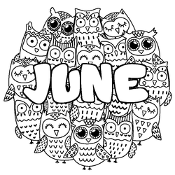 Coloraci&oacute;n del nombre JUNE - decorado b&uacute;hos
