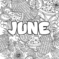 Coloraci&oacute;n del nombre JUNE - decorado mandala de frutas