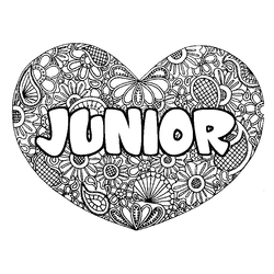 Coloraci&oacute;n del nombre JUNIOR - decorado mandala de coraz&oacute;n