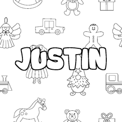 Coloraci&oacute;n del nombre JUSTIN - decorado juguetes