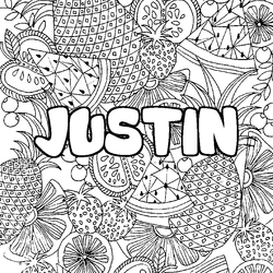 Coloraci&oacute;n del nombre JUSTIN - decorado mandala de frutas