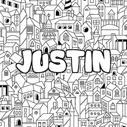 Coloraci&oacute;n del nombre JUSTIN - decorado ciudad