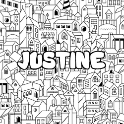 Coloraci&oacute;n del nombre JUSTINE - decorado ciudad