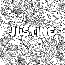 Coloraci&oacute;n del nombre JUSTINE - decorado mandala de frutas