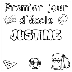 Coloraci&oacute;n del nombre JUSTINE - decorado primer d&iacute;a de escuela