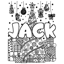 Coloraci&oacute;n del nombre JACK - decorado &aacute;rbol de Navidad y regalos