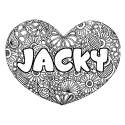 Coloraci&oacute;n del nombre JACKY - decorado mandala de coraz&oacute;n