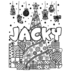 Coloraci&oacute;n del nombre JACKY - decorado &aacute;rbol de Navidad y regalos