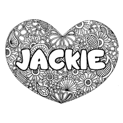 Coloraci&oacute;n del nombre JACKIE - decorado mandala de coraz&oacute;n