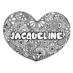 Coloraci&oacute;n del nombre JACQUELINE - decorado mandala de coraz&oacute;n