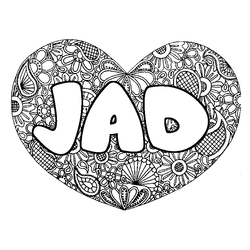 Coloraci&oacute;n del nombre JAD - decorado mandala de coraz&oacute;n