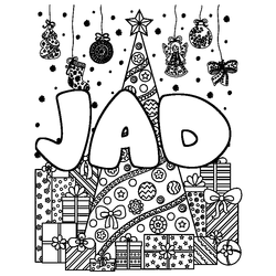 Coloraci&oacute;n del nombre JAD - decorado &aacute;rbol de Navidad y regalos