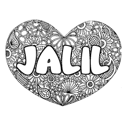 Coloraci&oacute;n del nombre JALIL - decorado mandala de coraz&oacute;n