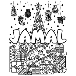 Coloraci&oacute;n del nombre JAMAL - decorado &aacute;rbol de Navidad y regalos