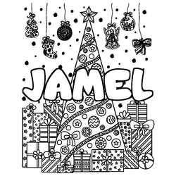 Coloraci&oacute;n del nombre JAMEL - decorado &aacute;rbol de Navidad y regalos