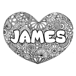 Coloraci&oacute;n del nombre JAMES - decorado mandala de coraz&oacute;n