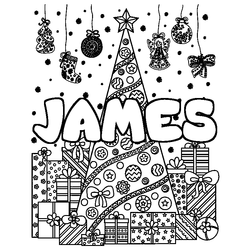 Coloraci&oacute;n del nombre JAMES - decorado &aacute;rbol de Navidad y regalos