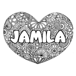 Coloraci&oacute;n del nombre JAMILA - decorado mandala de coraz&oacute;n
