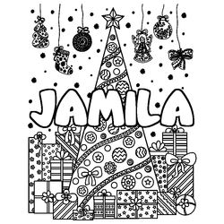 Coloraci&oacute;n del nombre JAMILA - decorado &aacute;rbol de Navidad y regalos